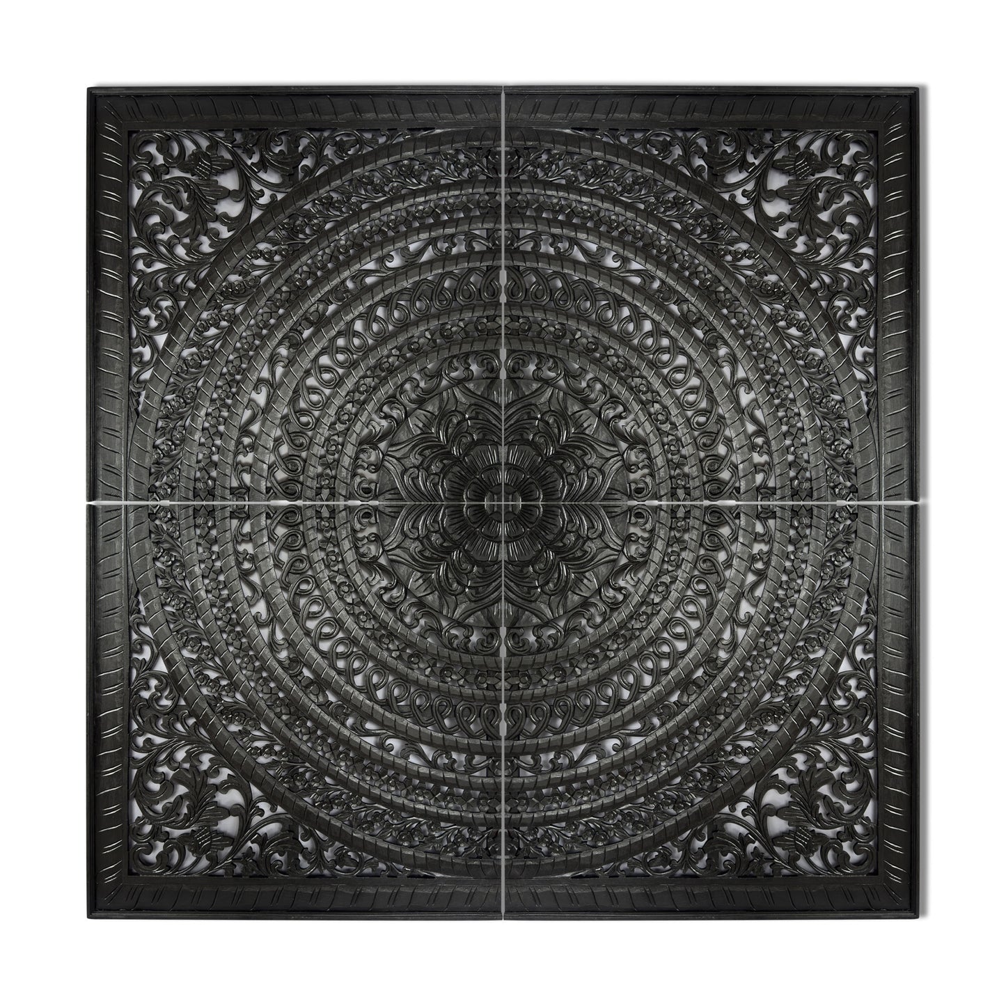 Carved Full Bed Headboard "Kusuma" in Black - USA