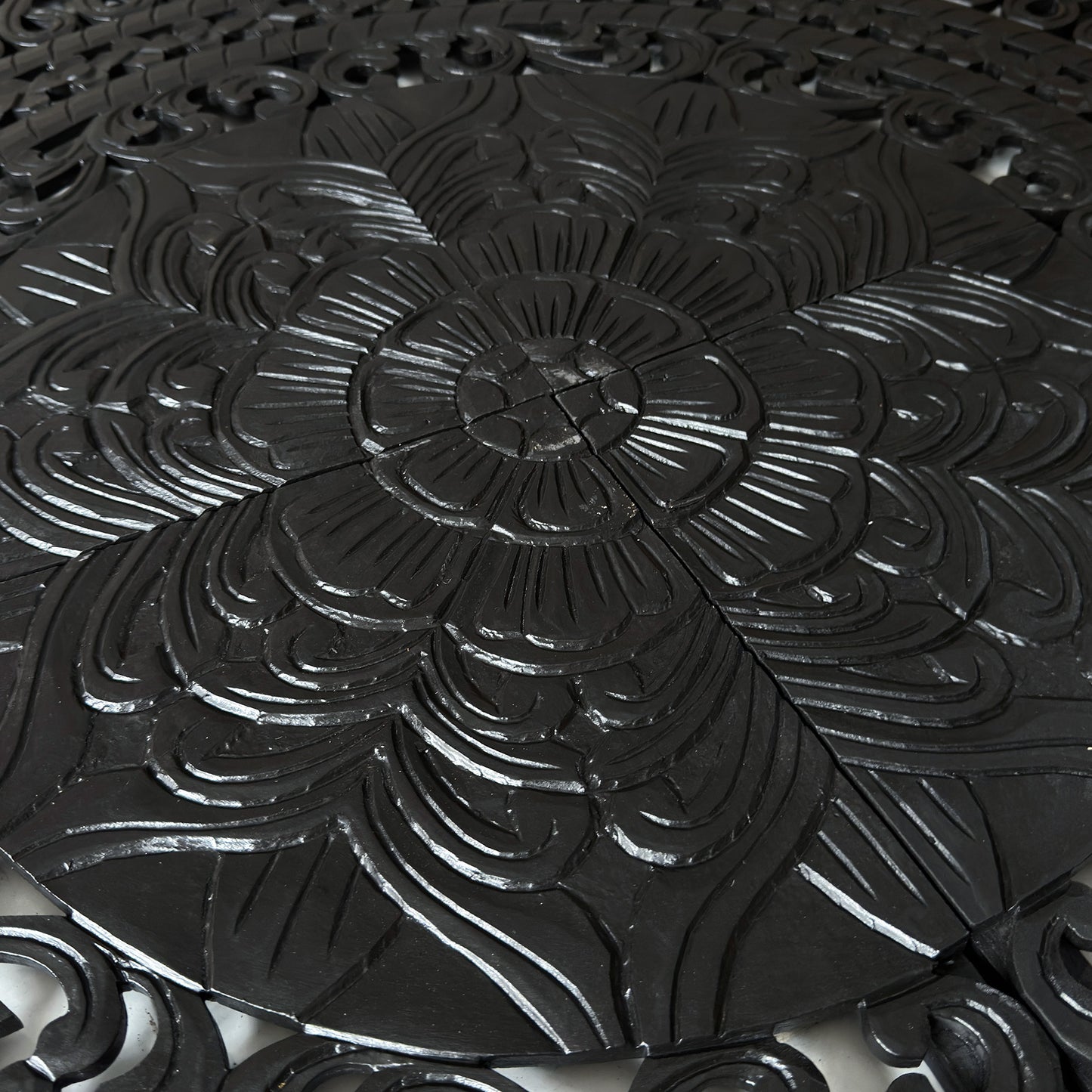 Carved Full Bed Headboard "Kusuma" in Black - USA