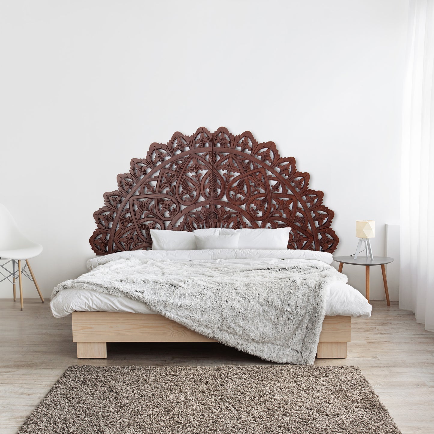 Carved Bed Headboard "Mahkota" Super King - Brown - USA