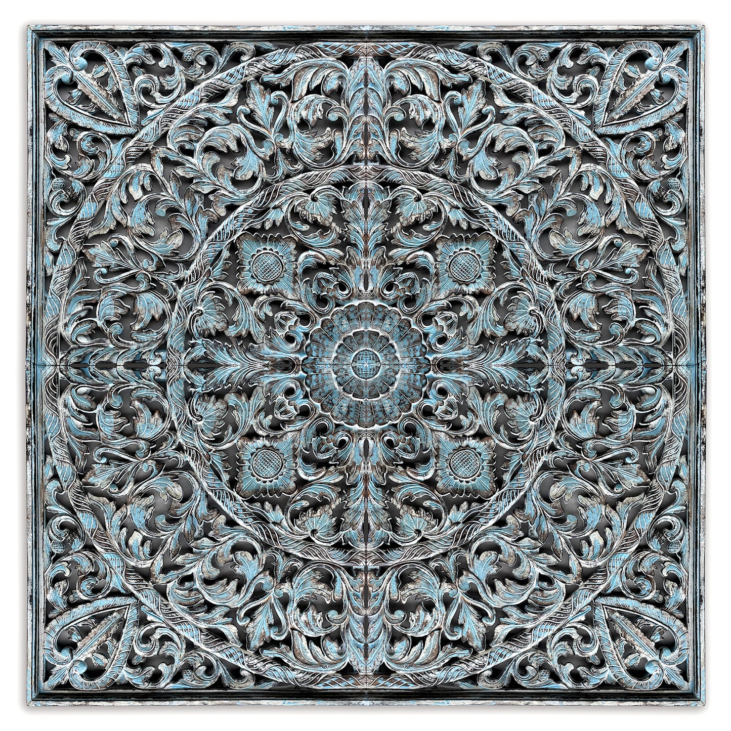 Carved Full Bed Headboard "Dahayu" - Blue Wash - USA