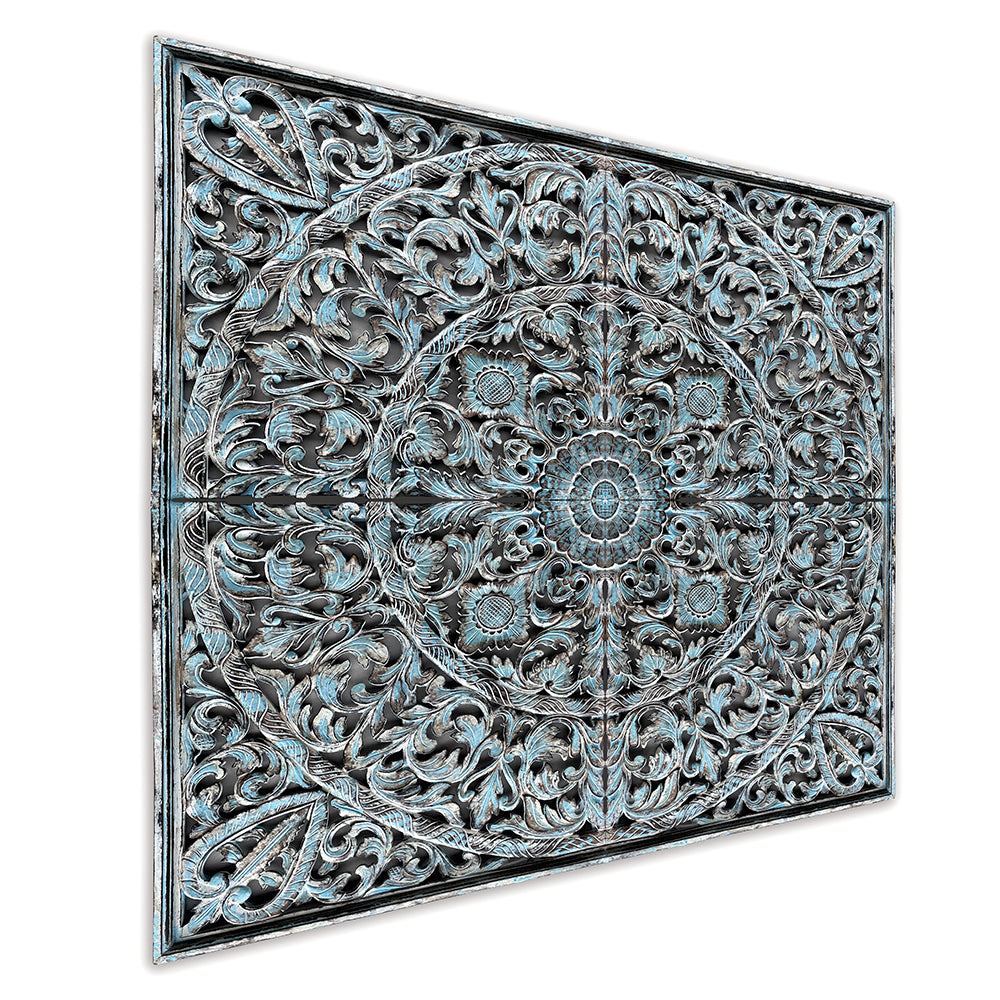 Carved Full Bed Headboard "Dahayu" - Blue Wash - USA