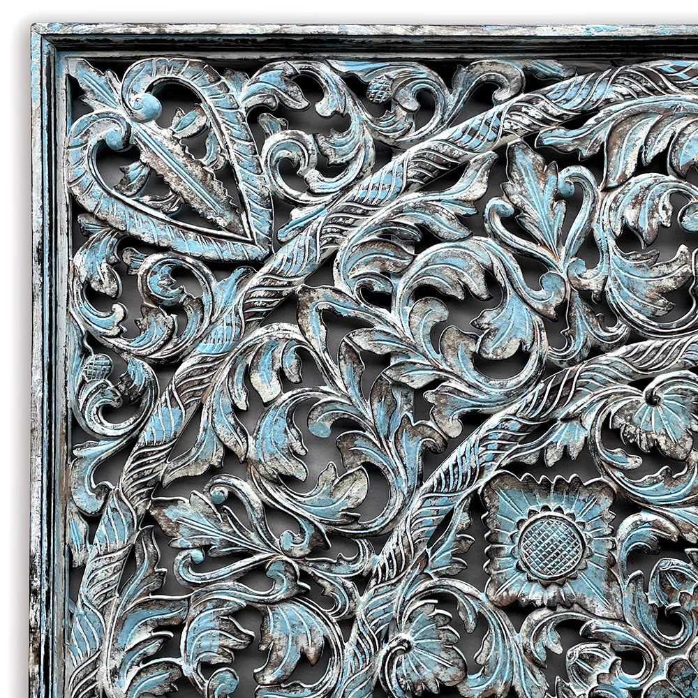 Carved Full Bed Headboard "Dahayu" - Blue Wash - USA