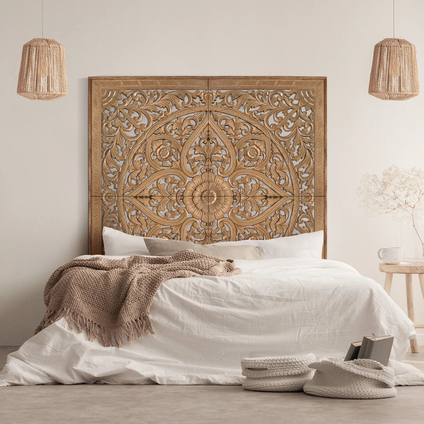 Carved Full Bed Headboard "Cahaya" - USA