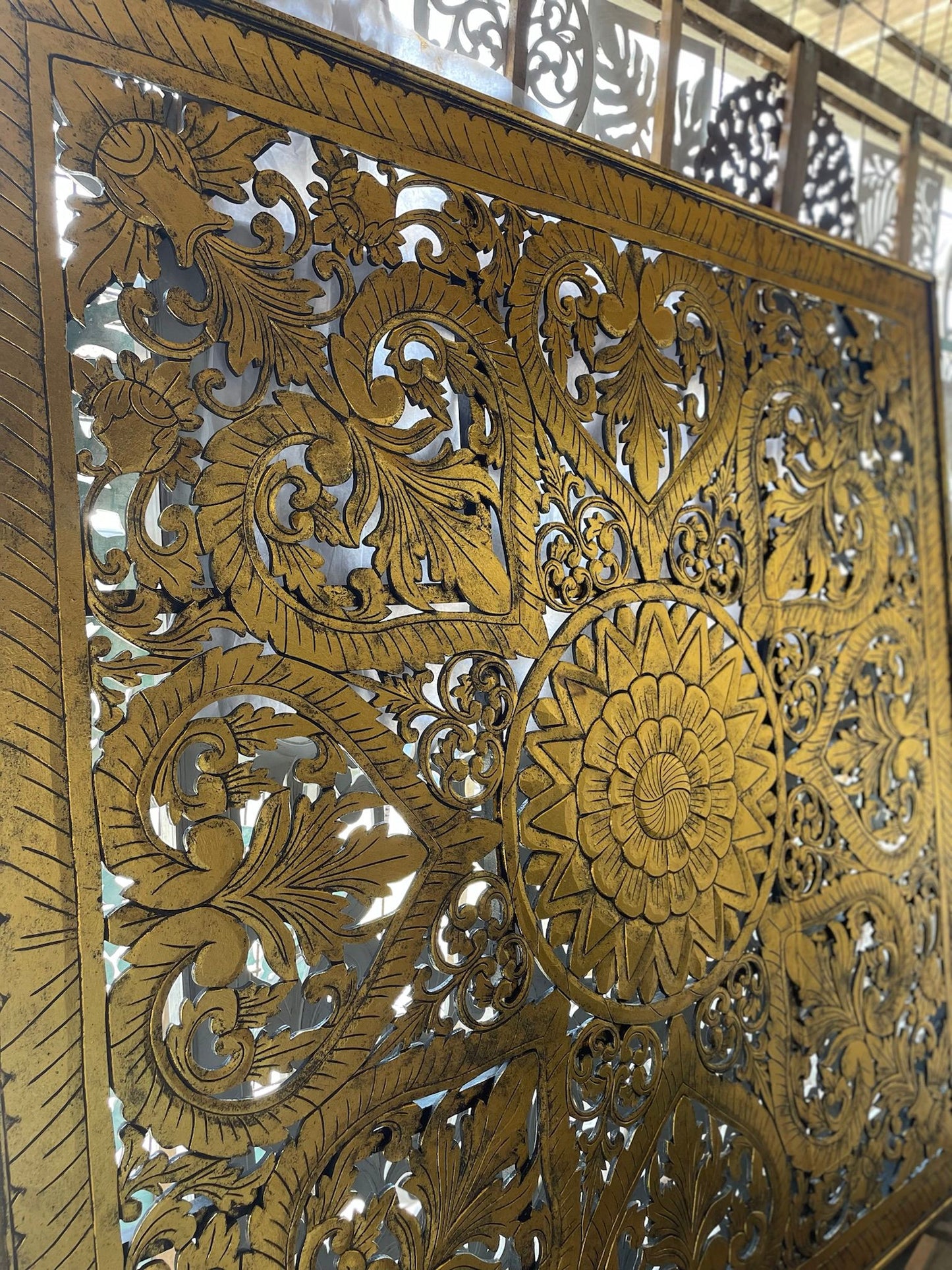 Carved Full Bed Headboard "Jantung" - Gold - USA