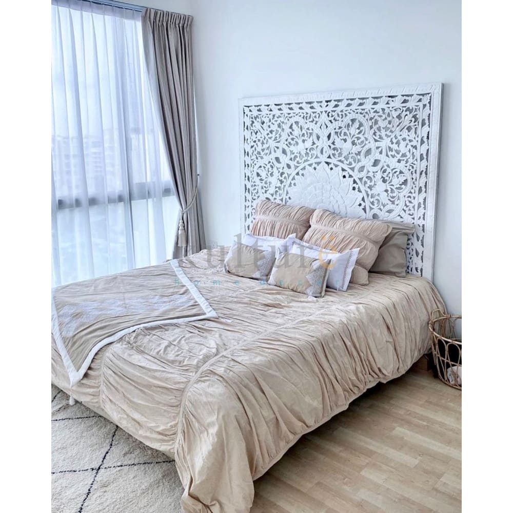 Bed Headboard Carved Raflessia - White EXP