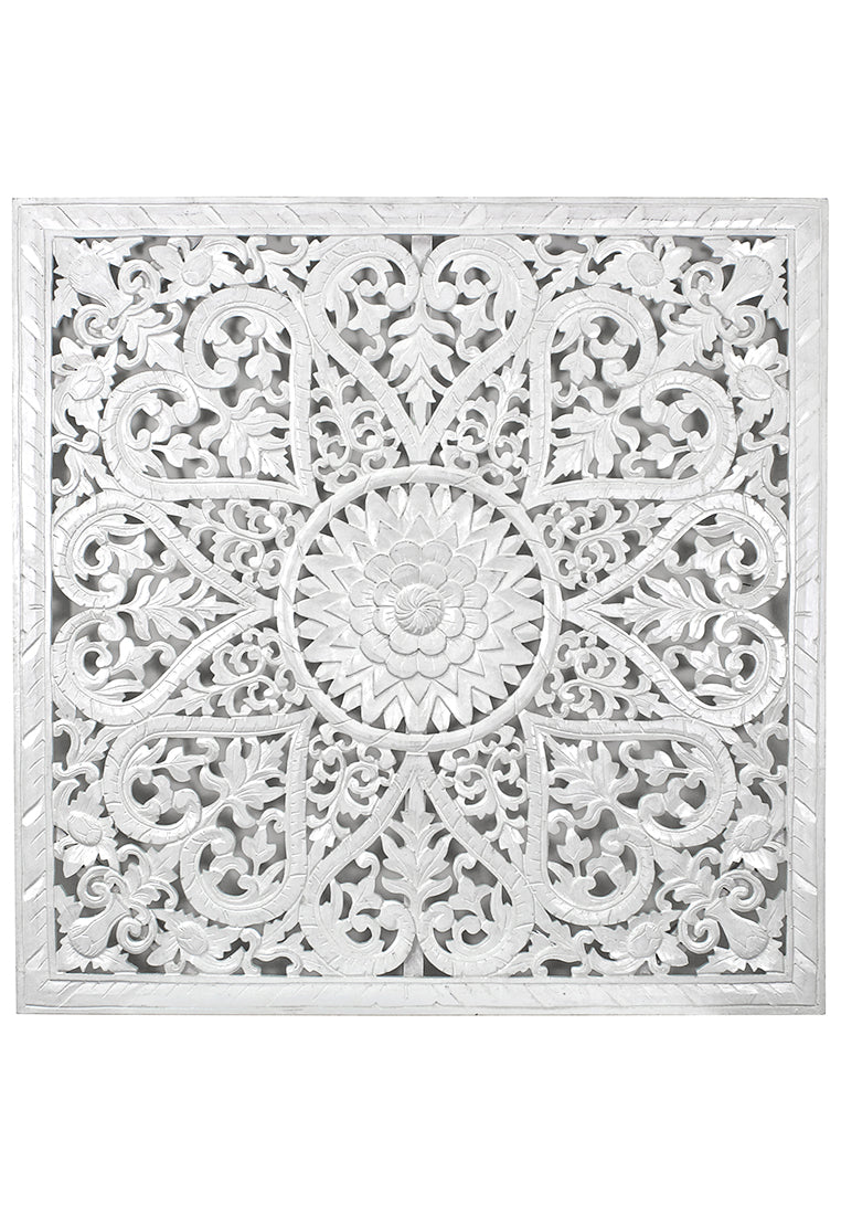 Carved Full Bed Headboard "Jantung" - White Wash - USA