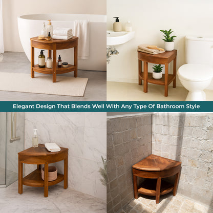 New Teak Shower Corner Bench [with Extra Waterproof Storage] 16 inch - US