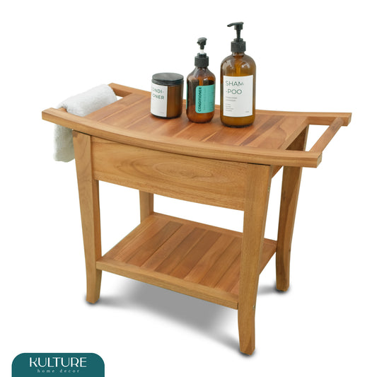 Teak Shower Bench [with Extra Waterproof Storage] 24 inch - US