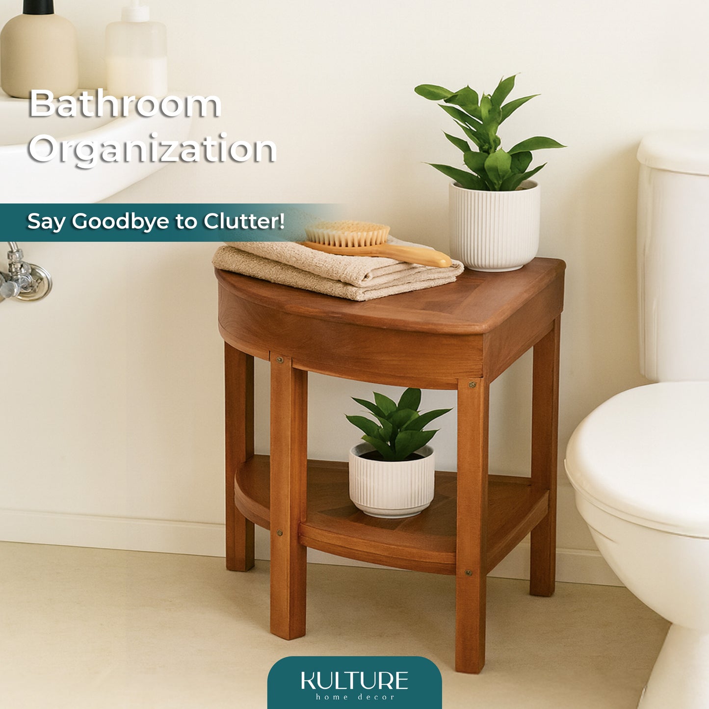 New Teak Shower Corner Bench [with Extra Waterproof Storage] 16 inch - US