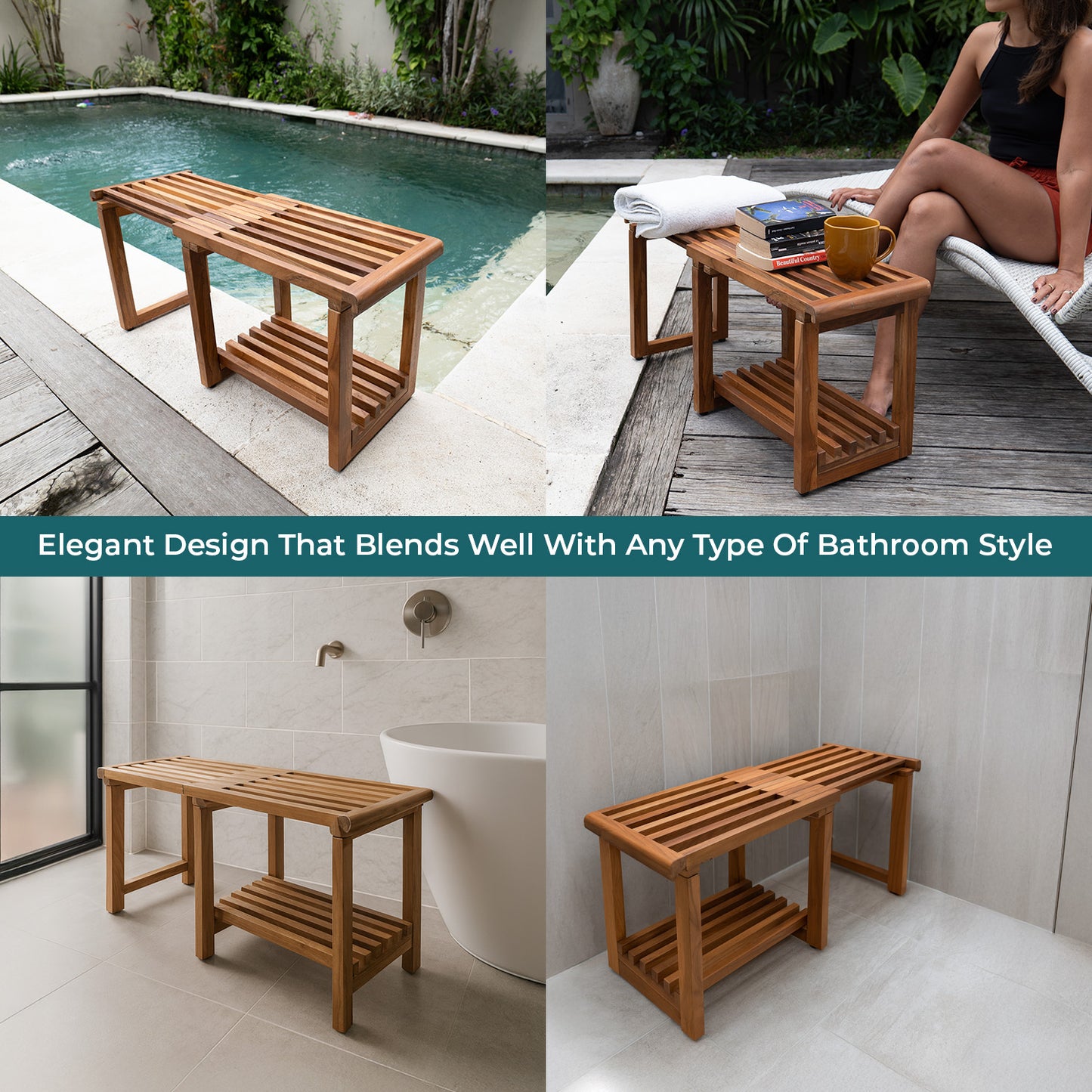 New Teak Shower Bench [Expandable from 17" to 30"]  - US