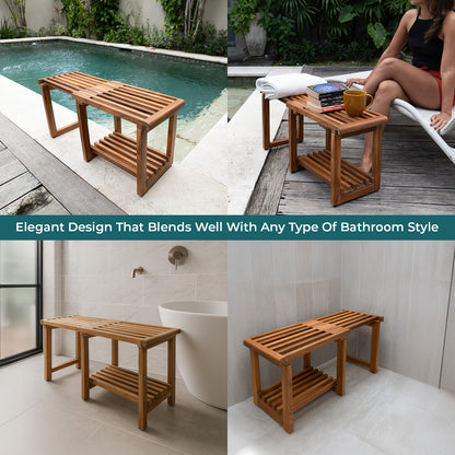 New Teak Shower Corner Bench [with Extra Waterproof Storage] 16 inch - US