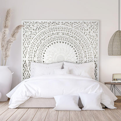 Giant Wood Wall Art / Full Bed Headboard "Seruni"- White - [US-stock]