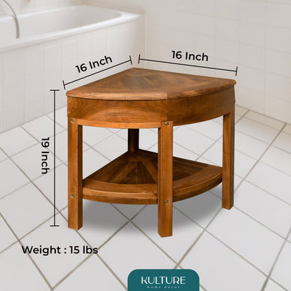 New Teak Shower Corner Bench [with Extra Waterproof Storage] 16 inch - US