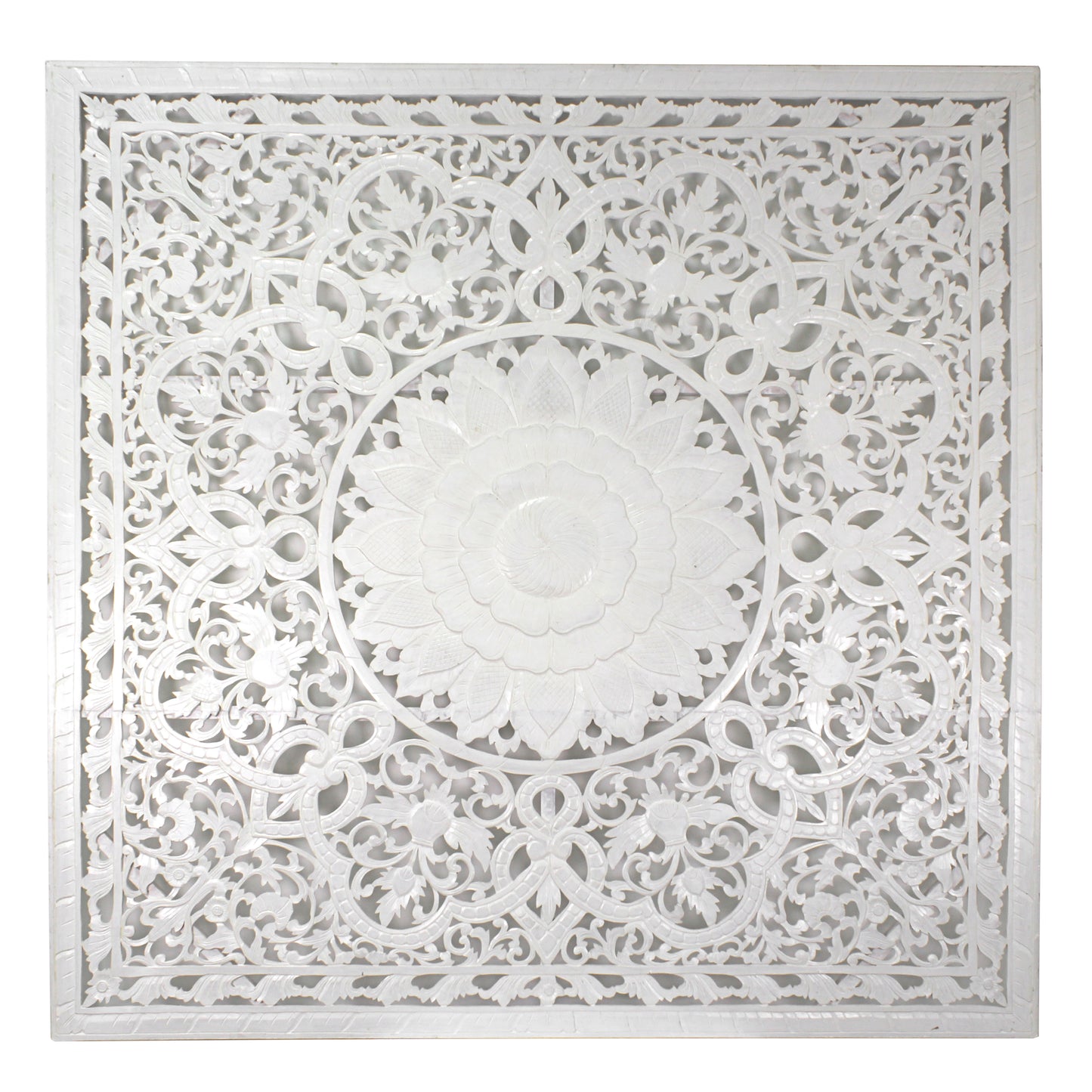 Carved Full Bed Headboard "Raflessia" - White - USA