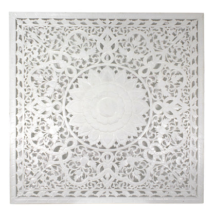 Carved Full Bed Headboard "Raflessia" - White - USA
