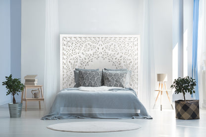 Carved Full Bed Headboard "Raflessia" - White - USA