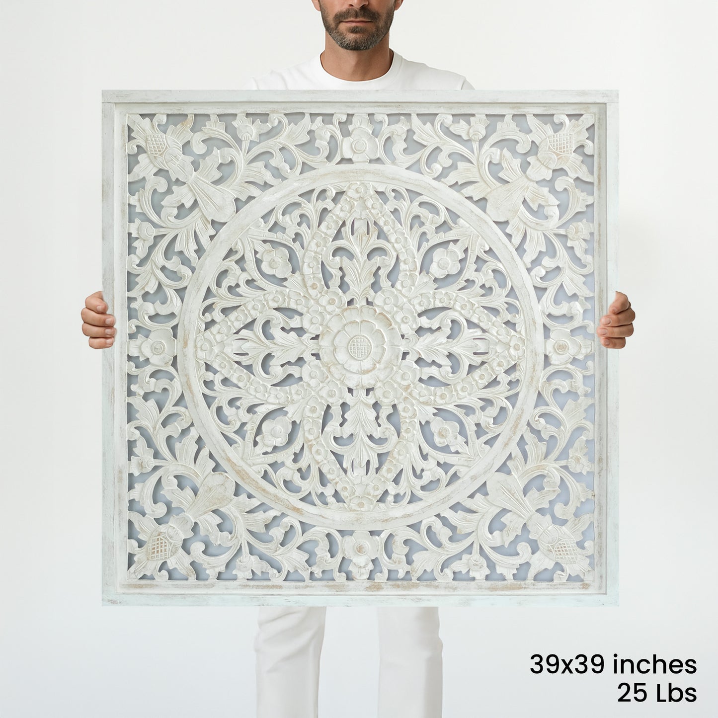 Large Decorative Panel "Ceningan" 40x40 inches - White Wash - [US-stock]