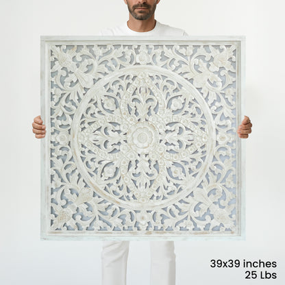 Large Decorative Panel "Ceningan" 40x40 inches - White Wash - [US-stock]