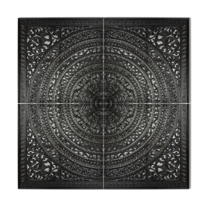 Carved Full  Bed Headboard "Kusuma" in Black - USA