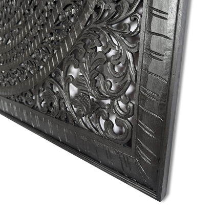 Carved Full  Bed Headboard "Kusuma" in Black - USA