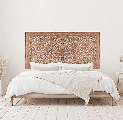 Carved Half Cut Bed Headboard "Sumber" - [US-stock]