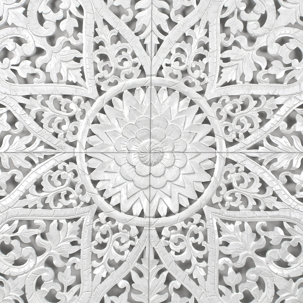 Carved Full Bed Headboard "Jantung" - White Wash - USA