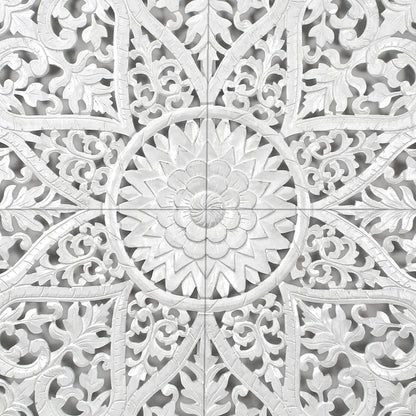 Carved Full Bed Headboard "Jantung" - White Wash - USA