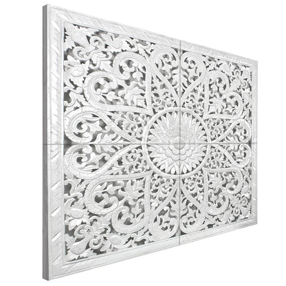 Carved Full Bed Headboard "Jantung" - White Wash - USA
