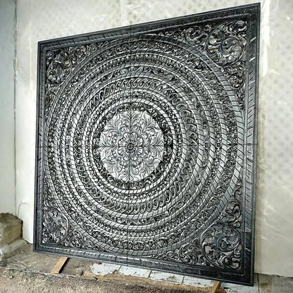 Carved Full  Bed Headboard "Kusuma" in Black - USA