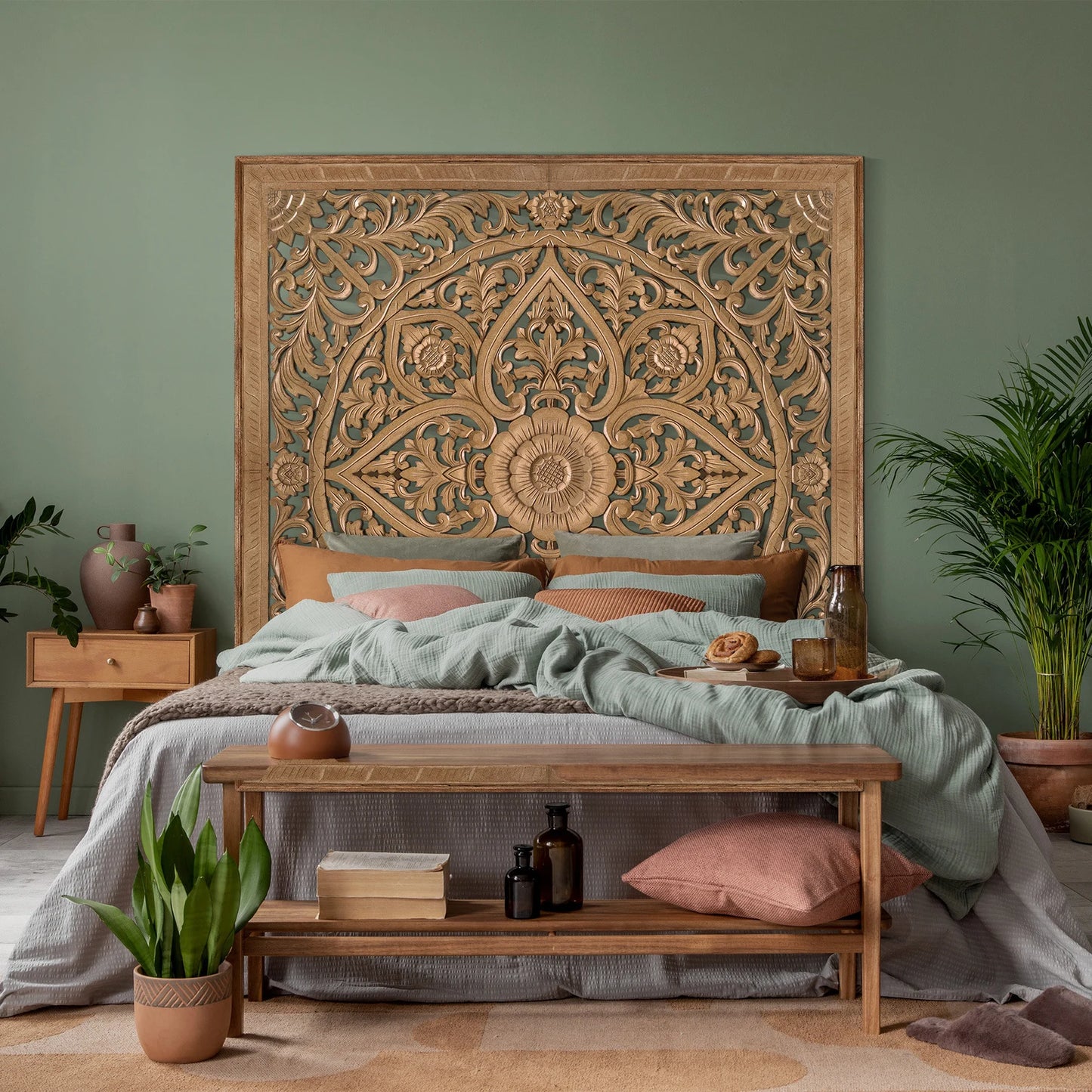 Carved Full Bed Headboard "Cahaya" - USA
