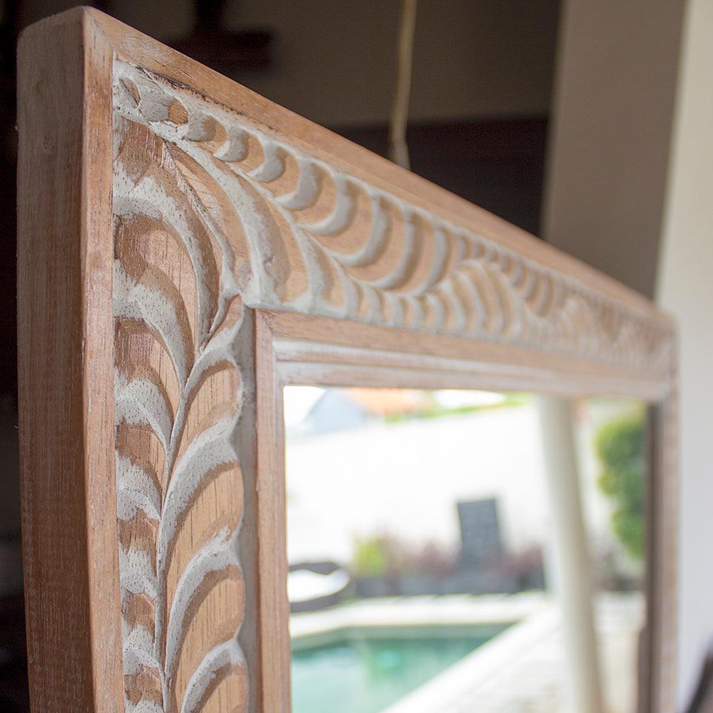 wood mirror dumogi natural wash bali design hand carved hand made home decorative house furniture wood material