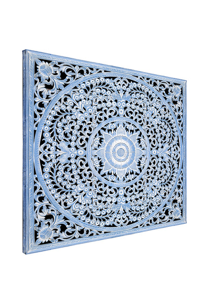 Carved Full Bed Headboard "Peony" - Blue Wash- USA