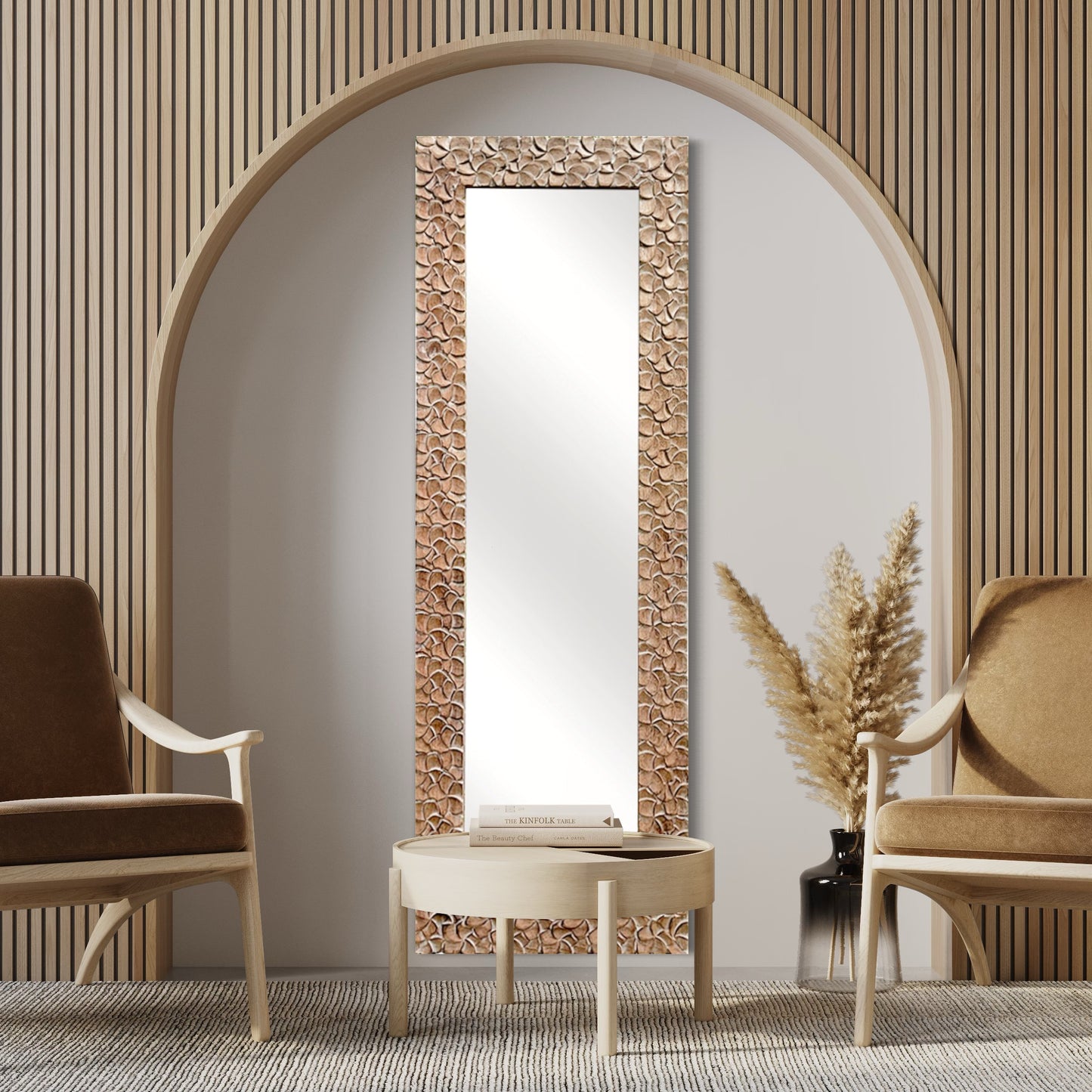 Hand Carved Mirror "Kamboja" - Antic wash - 180 cm