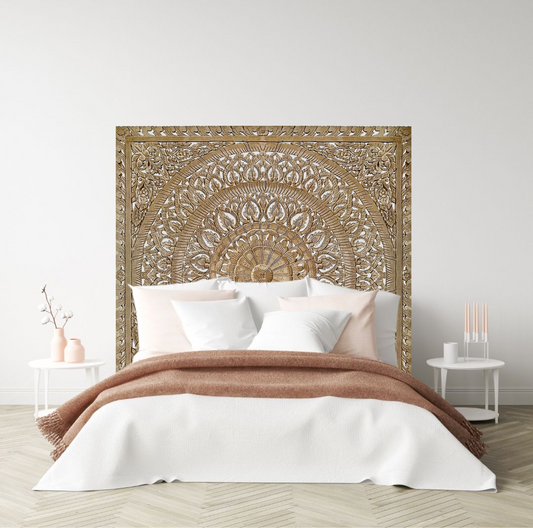 Carved Bed Headboard "Embun" - Natural - USA