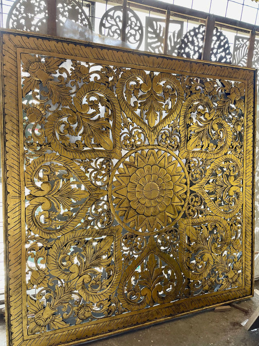 Carved Full Bed Headboard "Jantung" - Gold - USA