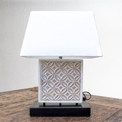 Carved Table Lamp 'Batik' - White