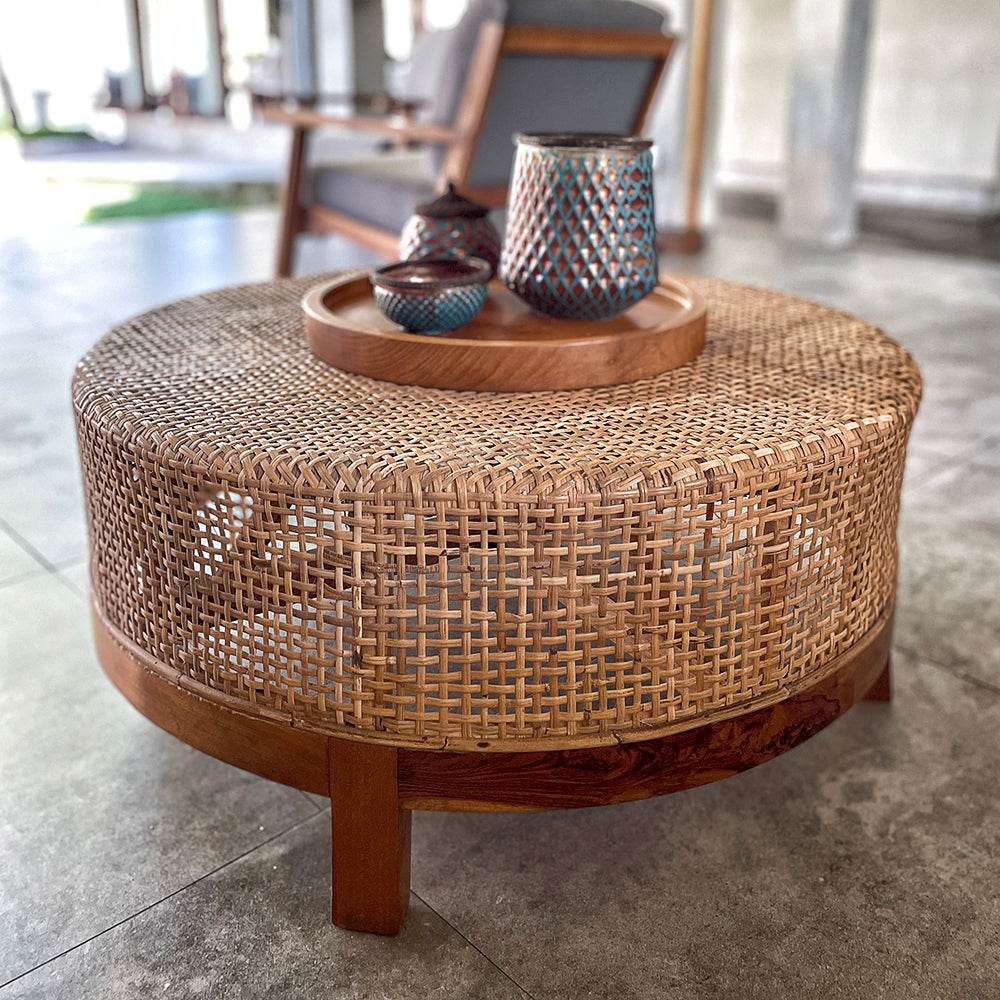 furniture teak and rattan coffee table bali design hand carved hand made home decorative house furniture wood material